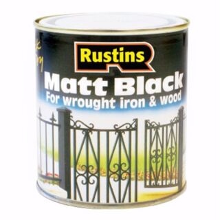 Rustins Quick Dry Matt Black Wood and Iron Exterior Paint 1Ltr