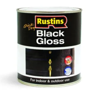 Rustins Quick Dry Black Gloss Exterior Wood Paint 1Ltr
